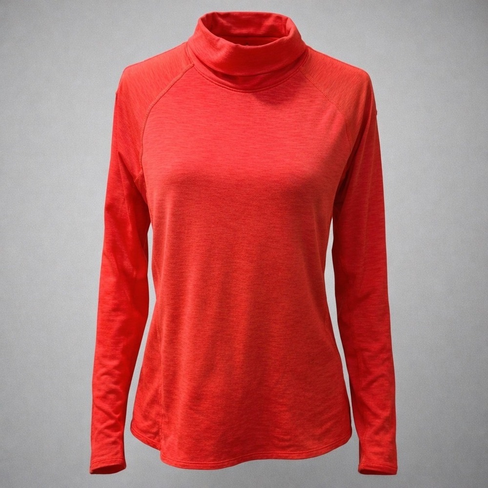 🍁Under Armour Womens Red Mock Neck Long Sleeve Athletic Top 1239148 Thumbholes